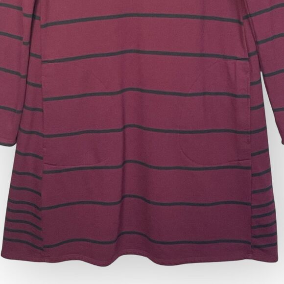J.Jill Shift Dress Women Size S Red Striped Pockets Cotton Rayon Long Sleeve - Picture 5 of 12